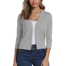 Urban CoCo Women's 3/4 Sleeve Cropped Cardigan Sweater Elegant Shrugs for Women (Light Gray, m)