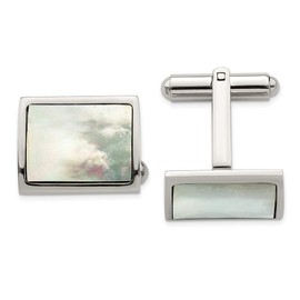 Solid Stainless Steel Men's Mother Of Pearl Cufflinks - 17mm x 13mm