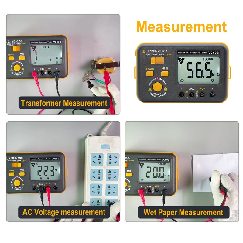 VC60B Insulation Resistance Tester,SKYCENX Megohmmeter Megaohm Meter,with 250V/500V/1000V Test Voltage