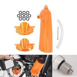 HDBUBALUS Primary Case Oil Fill Funnels Drip Free Oil Filter Funnel Set with 10 Pack Primary Drain Plugs Compatible with Harley Orange