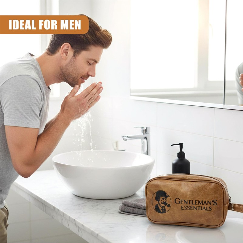 GEEZY PU Leather Mens Toiletry Bag - Travel Wash Bag