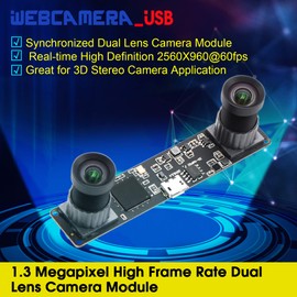 G Double Lens USB Camera Module 960p 60fps 3D Stereo Synchronised Webcam Board Module, 1.3MP Dual Lens USB with Camera, HD 1/3 Inch OV9750 Webcam 100 Degree Webcam for Windows Raspberry Pi Web Camera