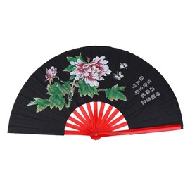 Traditional Chinese Bamboo Fan, Tai Chi Fan, Dance Fan, Large Foldable Silk Hand Fan with Storage Bag for Men and Women, Performance, Festival (Black
