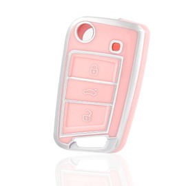 OFF WE GO OFF WE GO Autoschlssel Hlle Schlssel Hlle Schlsselhlle Cover fr VW Golf 7 Polo Skoda Octavia Tiguan MK7 Jetta Seat Leon Fabia Ibiza Fabia Superb Schlsselcover Schutz Geh?use, Rosa Silber