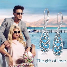 POPLYKE Teardrop Turquoise Earrings 925 Sterling Silver Leverback Earrings for Women Turquoise Jewelry