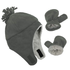 Century Star Baby Fleece Hat Warm Earflap Toddler Boys Winter Hat and Mitten Set 01 Dark Grey 1-2T
