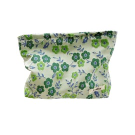 ASOQOLA Floral Cosmetic Bag Large Capacity Aesthetic Makeup Bag with Zipper, Travel Toiletry Bag for Women Girls (green)
