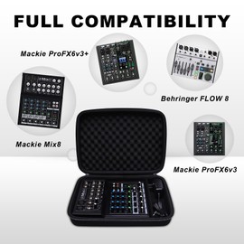 DR·AMIU Hard Case Compatible with Behringer FLOW 8, Mackie MobileMix 8-channel, Mackie Mix8 / ProFX6v3+ / ProFX6v3 Compact Mixer with Small Storage Bag, Travel Carrying Case