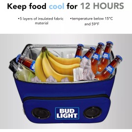 BUD LIGHT Blue Soft Cooler Bluetooth Speaker With Bottle Opener & 2 Can Coolers