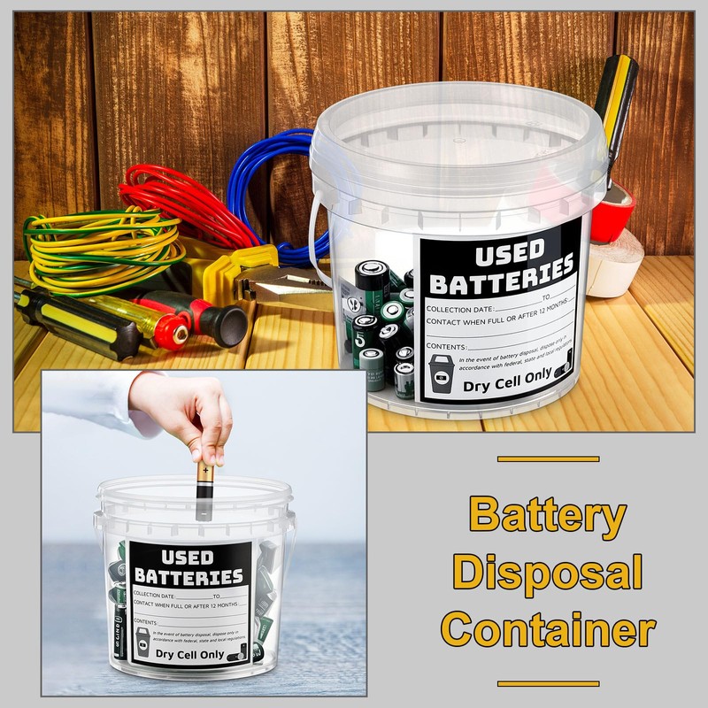 Baderke Battery Disposal Container Battery Recycling Container 1.32 Gallons Capacity