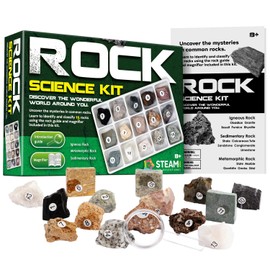 Rock & Stone Collection 15 PCS with Collector Box, STEM Toy Science Kit Geology Mineral Specimens Gift Presents for Kid Geologists