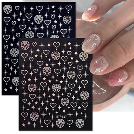 Heart Star Nail Stickers for Nail Art Gold Silver Laser Hearts Nail Decals 3D Self-Adhesive Heart Love Nail Sticker Valentines Nail Art Accessories Decoration for Women Acrylic Nails