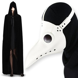 ZAIDEA 2-Piece Cloak and Mask, Pest Mask, Halloween Mask, Costume, Cosplay, Costume, White with Cloak