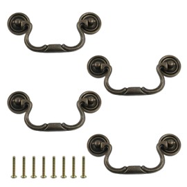 MY MIRONEY 4PCS Bail Drawer Pulls Hardware Zinc Alloy Cabinet Pulls Handles Antique Bronze Drop Swing Handles with Screws, 3.86" Hole Centers, Type 4