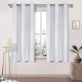 DWCN White Blackout Short Curtains Thermal Insulated Room Darkening Grommet Window Treatment Solid Block Light Curtain Drapes for Bedroom Living Room 38 x 45 Inches Long, 2 Thick Panels