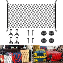 Luggage Net Car 140 x 100 cm Elastic Boot Net Car Boot Load Securing Net Luggage Net Caravan Boot Luggage Net Suitable for All Cars with 4 Hooks 4 Circlips 4 Screws