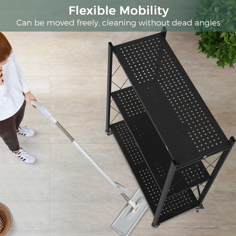 DEANIC 3 Tier Foldable Storage Shelves with Wheels, Kitchen Appliance
