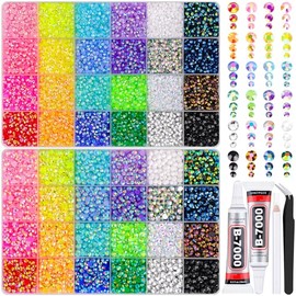 2 Boxes 3+4/5mm Jelly Rhinestones for Bedazzling, 22000Pcs Multicolor Flatback Resin Gems for Crafting, Bedazzler Kit with 2Pcs 10ml B7000 Jewelry Glue for DIY Crafts Book Fabric Decor Nail Art
