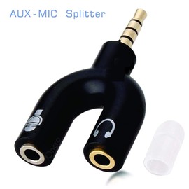 MAOYE 2 Pack Headset Splitter Adapter, U Shape 3.5mm 4 Pole Male to 2 x 3 Pole Female Headphone Y Splitter for Audio Stereo Headphone and MIC for Phones, Computers, MP3, Tablet Black Color