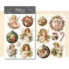 CATaireen Rub On Transfers Stickers 2 Sheets for Crafts Cloth Glass Acrylic Wood Furniture Small Vintage Junk Journal Supplies Scrapbooking Items Christmas Thanksgiving (Angel)