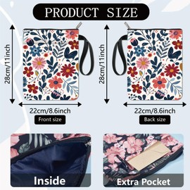 craspire Book Cover with Flower Motif, Leaves Book Protector, Plant Book Covers for Paperbacks, Washable Fabric Book Cover with Zip and Additional Sleeve Pocket for Book Lovers