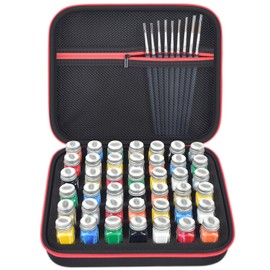 ALKOO Model Paint Storage Case Compatible with Testors Paint Set, 42PCS Paints Organizer Carrying Bag Holds Bottles with 9 Fine Detail Miniatures Brushes, Enamel Container (Black)