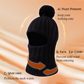 Zsedrut Toddler Kids Winter Hats for Girls Boys Warm Balaclava Hat with Fleece Lined Thick Knit Beanies Cap (CA/US, Age, 3 Years, 12 Years, Black)