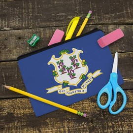 Connecticut State Flag Pencil Pen Organizer Zipper Pouch Case