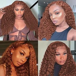 Zeslaerr Water Wave Human Hair Wig #30 Light Brown Brazilian Remy Hair Wigs 8A Grade 5x5 Lace Front Wigs Glueless Human Hair Pre Plucked With Baby Hair No Shedding And No Tangles 24 Inch