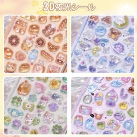 SUOKOMR Stickers, Cute Air Seals, Puffy 3D Glow-in-the-Dark, 3D, Large Quantity, 6-Piece Set, Reward Stickers, Decor, Indoor Decoration, Gift, For Cell Phone, For Notebook, For DIY, For Diary