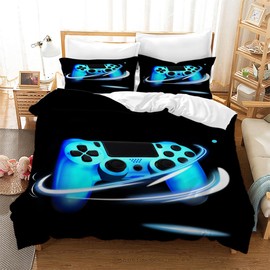 Leleyouzer 3D Children's Gamepad Bed Linen Set, Modern Gamer Bed Linen for Boys, 1 Microfibre Duvet Cover with Zip and 2 Pillowcases 50 x 75 cm (Gamer 1, 135 x 200 cm)