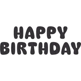 PartyForever HAPPY BIRTHDAY Black Glitter Banner Birthday Party Decorations Banner Sign and Supplies