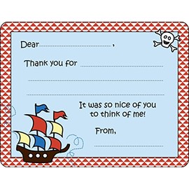 Script and Scribble Pirate Party Fill-in Thank You Note Cards for Kids, 5.5" X 4.25" Notecards with White Envelopes