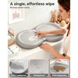 Baby Changing Pad with Waterproof & Wipe-Clean, Non-Slip Foldable PU Diaper Changing Pad, Adjustable Safety Belt, Changing Pad for Dresser, Changing Table,30"X19",Gray