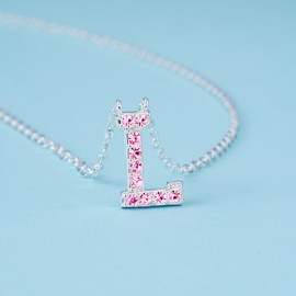 Dixbix Women Initial Letter L Necklaces,Initial L Birthstone Necklace Jewelry Gifts for Women (L October-Tourmaline Pink)