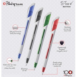 Platignum S-Tixx Red Ballpoint Pen [Pack of 12] Soft Grip Barrel with LV Ink for Smudge-Free and Ultra-Smooth Writing [50514]
