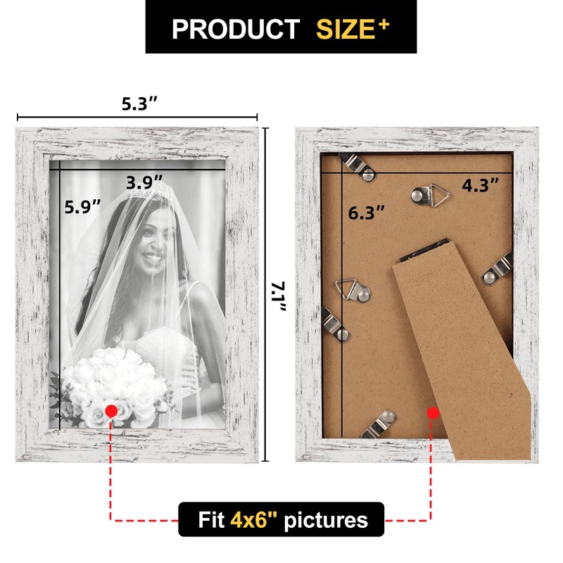 TOFOREVO 4x6 Picture Frames Set of 6 Distressed White Wood