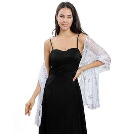 CCAIPU Lace Stole for Women, Lace Soft Shoulder Scarf Scarves Wedding Party Festive Stole for Evening Dress, D-white