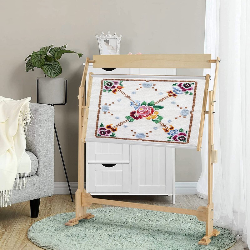 Adjustable Embroidery Stand, Wooden Frame Cross Stitch Floor Stand 360°