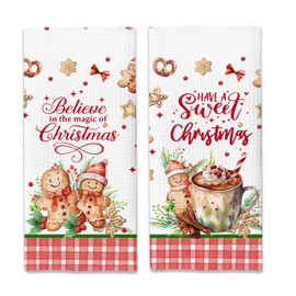 NQDWX Christmas Decorations Gingerbread Man Believe in The Magic of Christmas Have a Sweet Christmas Kitchen Towels Dish Towels for Farmhouse Kitchen Bathroom Home,16x24 Inches Set of 2.(016)