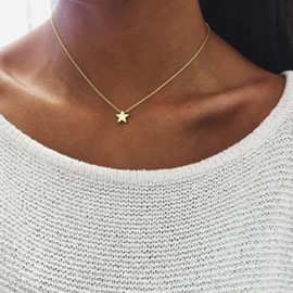 Aneneiceera Boho Star Short Necklace Gold Choker Chain Tiny Star Drop Pendant Wedding Necklace Dainty Charm Fashion Jewelry Gift for Women and Girls