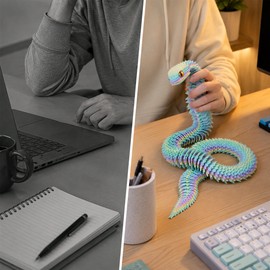 3D Printed Snake Statue for Desk Ornament - Movable Joints Fidget Toy with Realistic Scales in Random Gradient Colors for Home or Office
