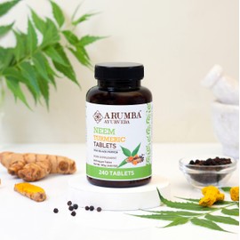 Arumba Ayurveda Arumba Ayurveda Neem Turmeric Balls Tablet with Black Pepper 240 nos, Made with Pure Neem Leaf Powder and Turmeric Root Powder
