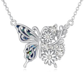 Butterfly Necklace for Women 925 Sterling Silver Bule Abalone Daisy Butterfly Pendant Necklaces Jewelry Gifts for Wife Girlfriend Mom