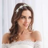 Urieo Pearl Flower Headband Bridal Rhinestone Head Band Crystal Wedding