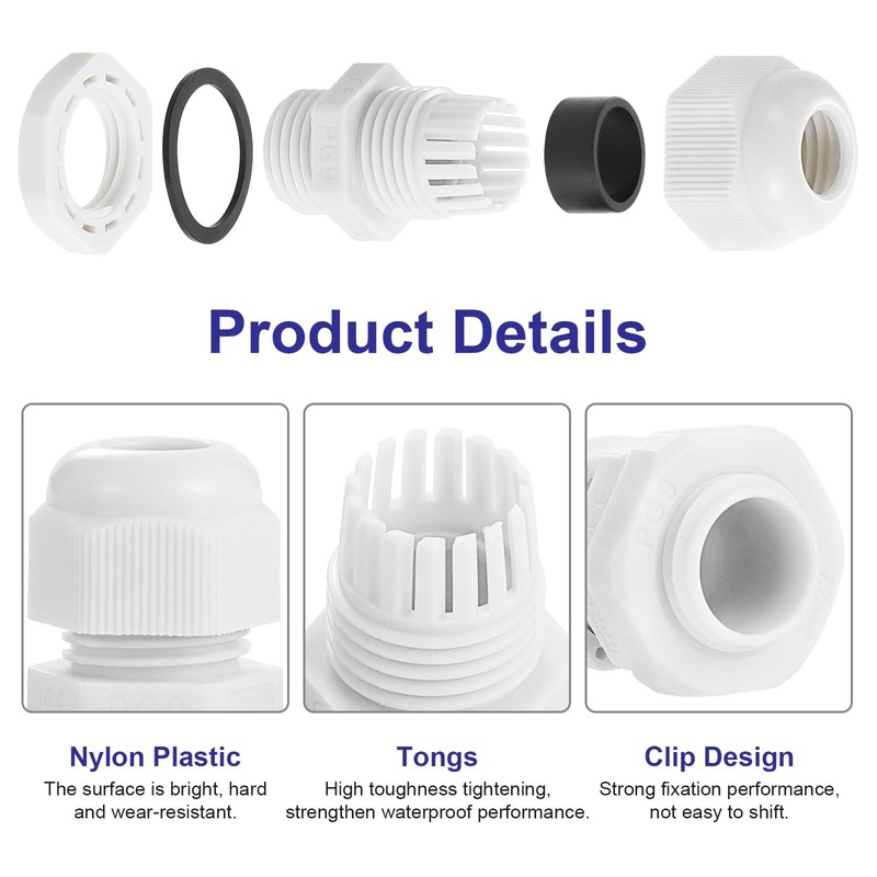 Faankiton 25PCS PG9 Adjustable Cable Connectors, Waterproof Nylon Cable Protectors