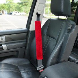 Amooca Soft Faux Fur Universal Fit Seatbelt Cover Car Truck SUV Airplane Seat Belt Shoulder Pad for Carmera Backpack Straps Neck Cushion Protector Extra Long 15.7in Red