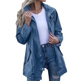 Kikibell Womens Windbreaker Lightweight Hooded Waterproof Active Outdoor Rain Jacket Turquoise Blue trench coat for women