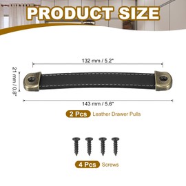 PATIKIL 5.6" Leather Drawer Pulls with Iron Sheet, 2 Pcs Leather Strap Trunk Handle Cabinet Knobs Hardware Replacement with 18mm Screws for Dresser Door Suitcase Luggage, Black