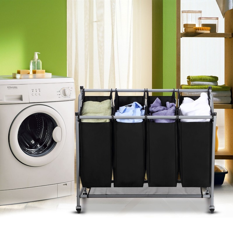 Laundry Sorter Cart 4-Bag Classics Rolling Laundry Hamper, Sturdy Frame